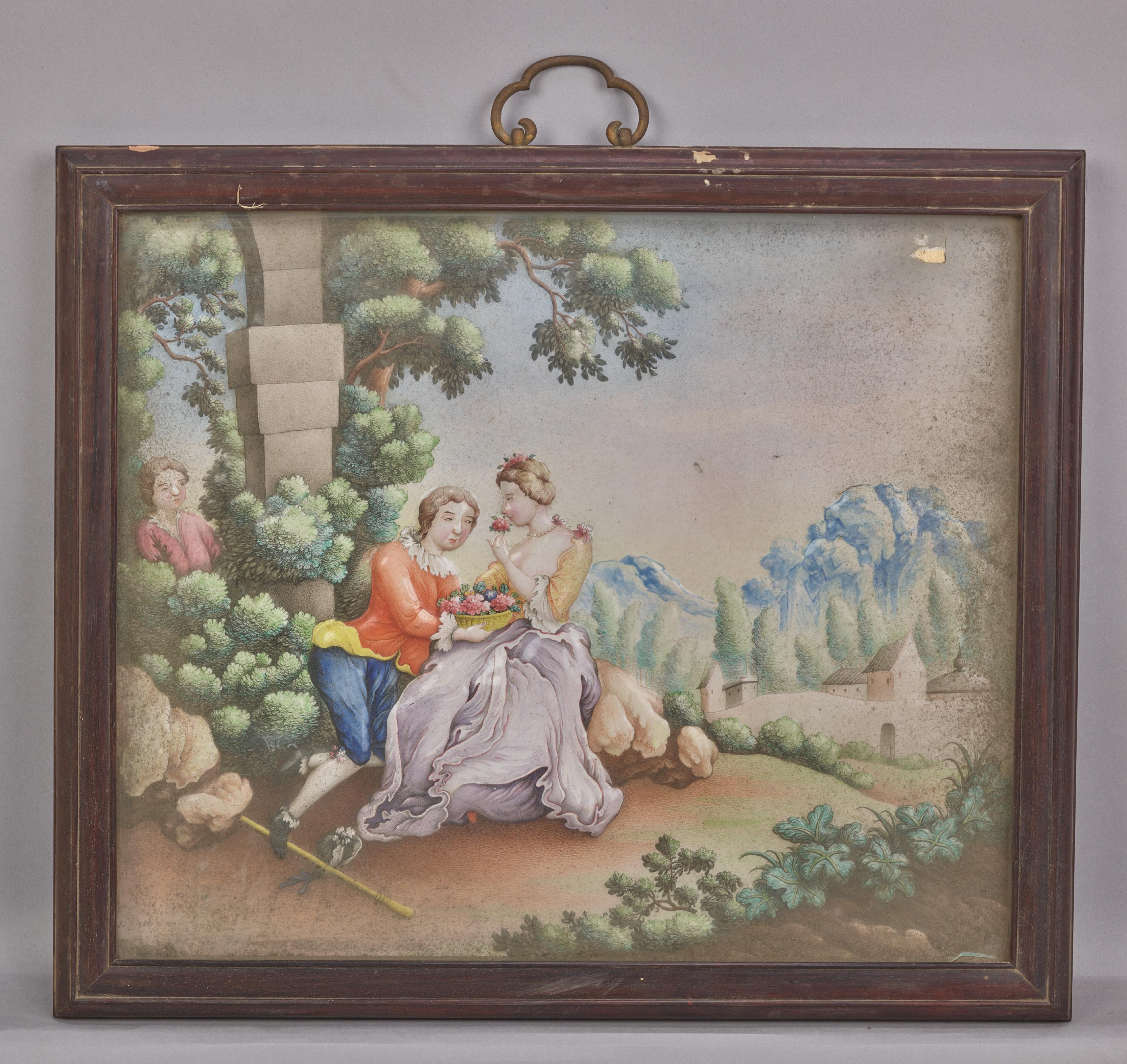 紫檀边框镶珐琅西洋人物图挂屏