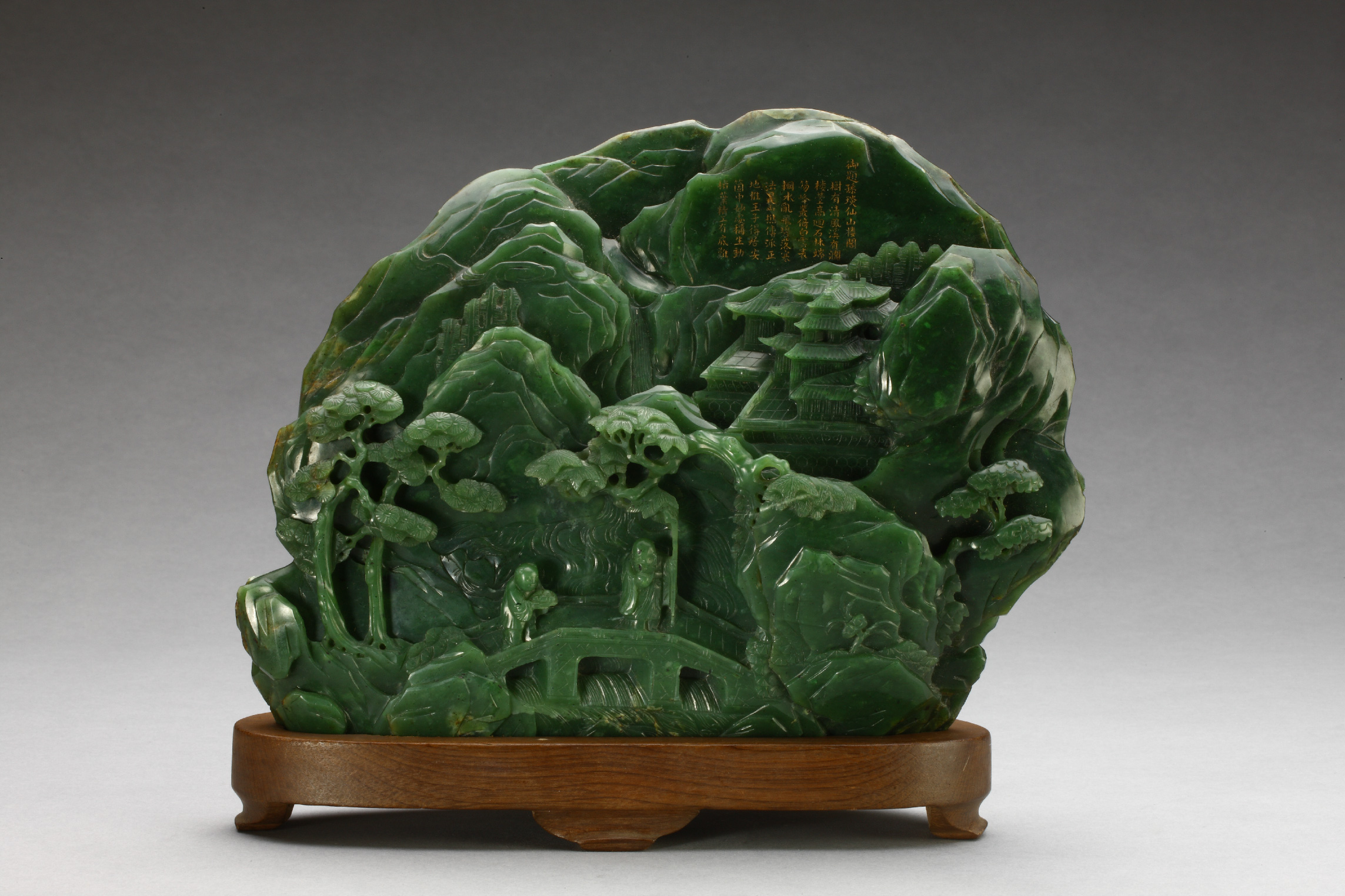 碧玉刻乾隆御制诗仙山楼阁图山子