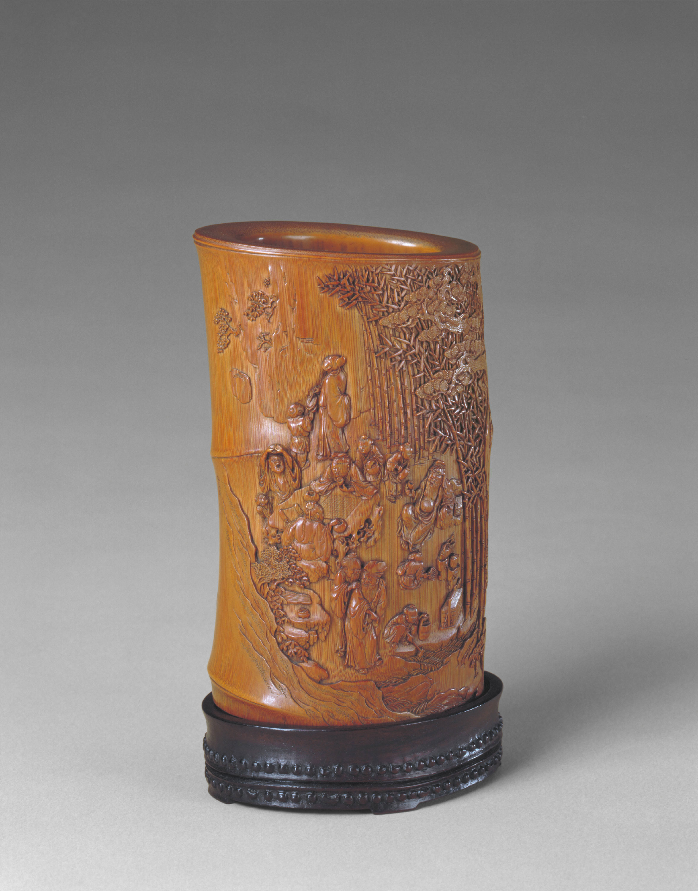 尚勋款竹雕竹林七贤八骏图笔筒- 故宫博物院